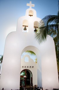 Church bell tower in Playa del Carmen
